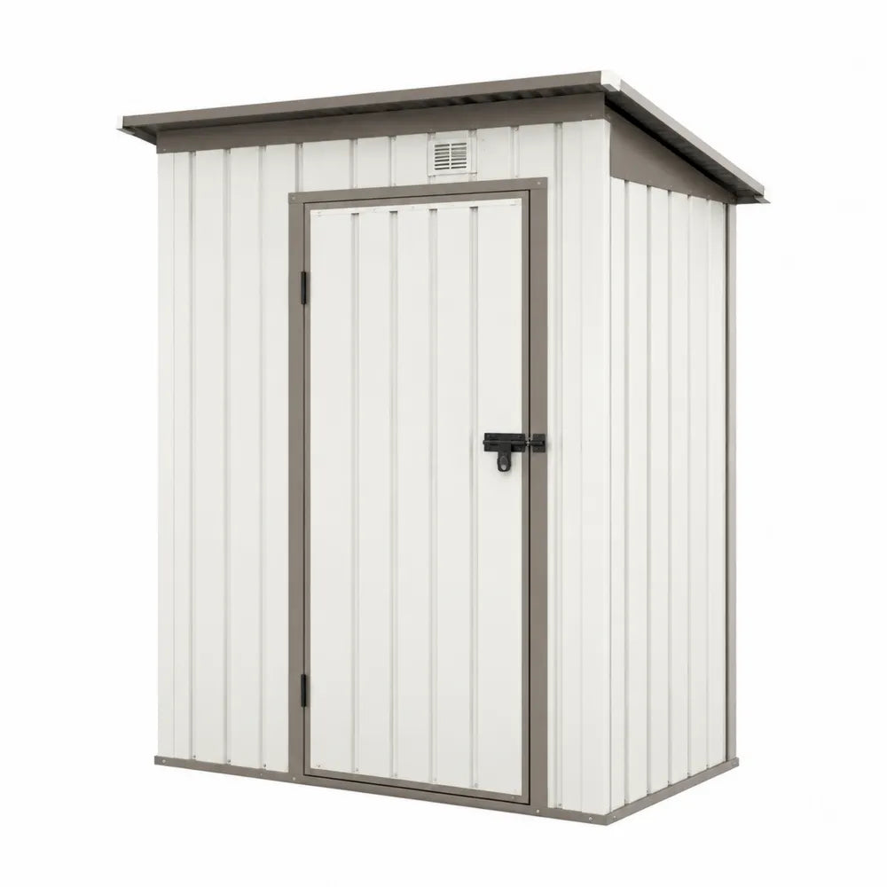 Abri de rangement extérieur 132 x 89 x 186 cm en acier galvanisé ivoire et taupe avec porte battante et ventilation