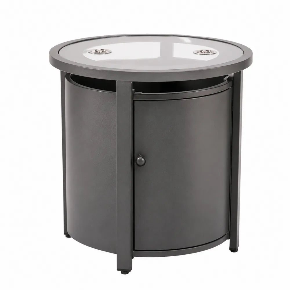Table d’extérieur ronde avec rangement 55 x 55 x 60 cm verre trempé acier noir anthracite