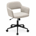 Chaise de bureau pivotante à roulettes tissu écru avec accoudoirs base noire réglable en hauteur