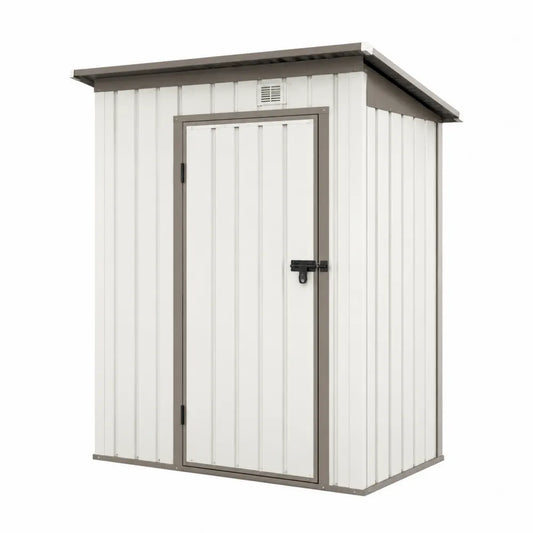 Abri de rangement extérieur 132 x 89 x 186 cm en acier galvanisé ivoire et taupe avec porte battante et ventilation