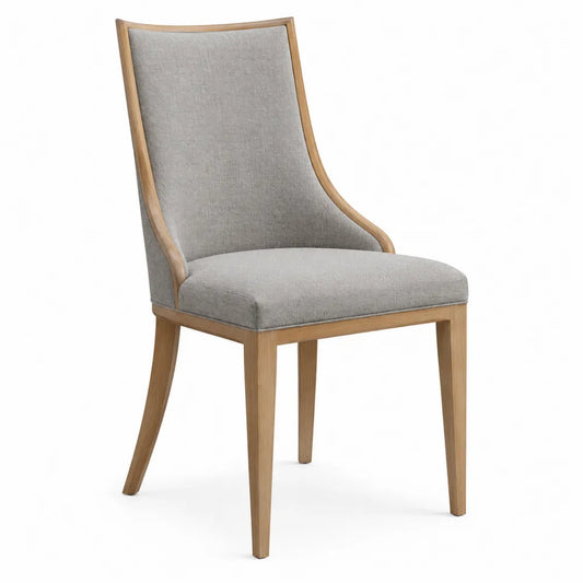 Chaise de salle à manger rembourrée polyester beige pieds bois massif chêne naturel 50 x 60 x 96 cm