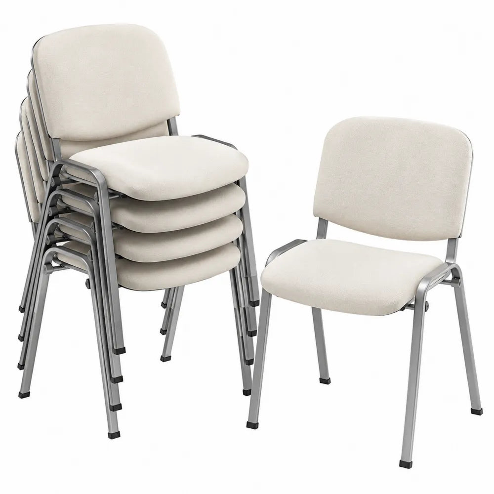 Lot de 6 chaises de bureau empilables 54 x 58 x 82 cm en acier chromé et tissu polyester beige