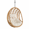 Fauteuil suspendu 86 cm x 70 cm x 123 cm rotin naturel coussins polyester beige structure acier suspension chaîne noire