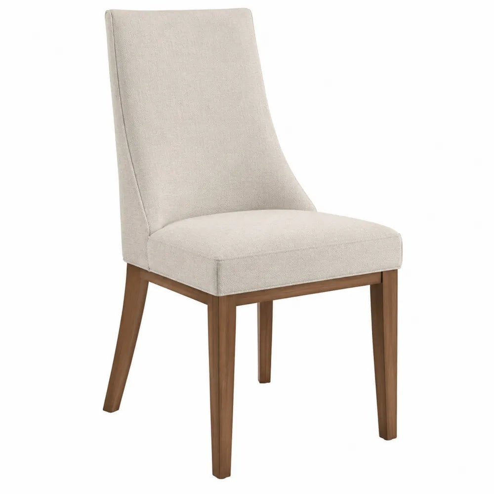 Chaise de salle à manger 48 cm x 60 cm x 98 cm bois d'hévéa massif dossier rembourré tissu polyester beige noyer clair