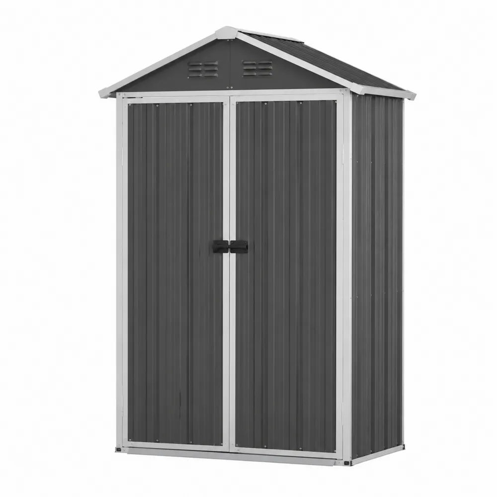 Abri de rangement extérieur en acier galvanisé gris foncé et blanc 132 x 121 x 192 cm double porte battante avec ventilation