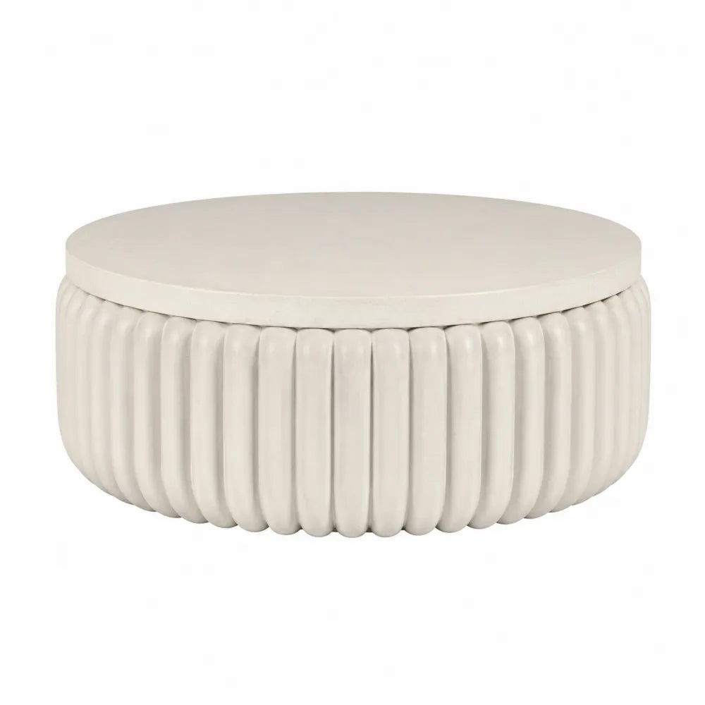 Table basse de jardin ronde 80 cm x 80 cm x 38 cm en ciment composite fibré beige clair