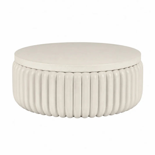 Table basse de jardin ronde 80 cm x 80 cm x 38 cm en ciment composite fibré beige clair