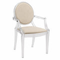 Chaise de salle à manger 56 cm x 58 cm x 94 cm polycarbonate transparent coussins polyester beige avec accoudoirs