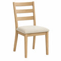 Chaise de salle à manger en bois de chêne massif dossier à lattes assise rembourrée polyester beige 45 cm x 50 cm x 90 cm