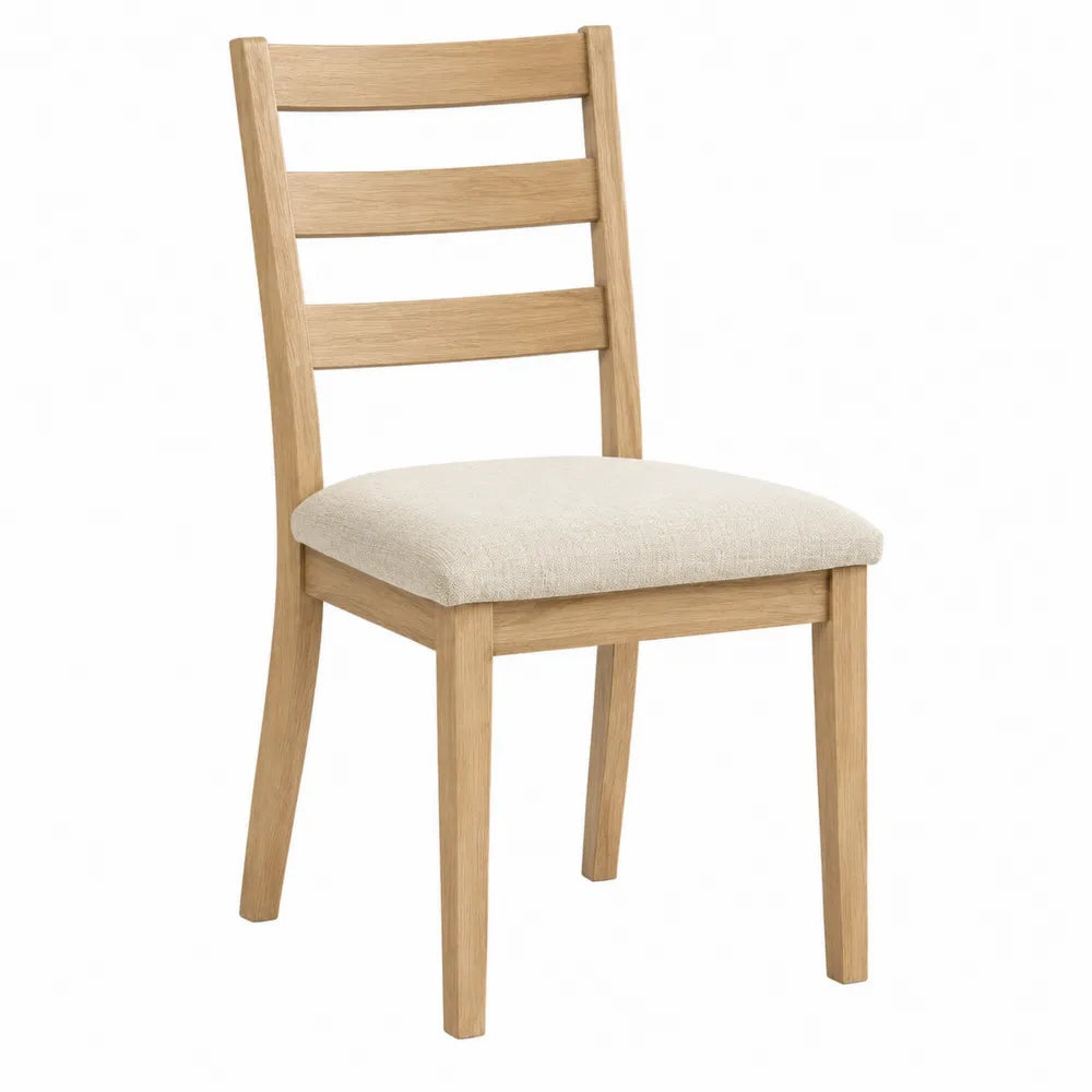 Chaise de salle à manger en bois de chêne massif dossier à lattes assise rembourrée polyester beige 45 cm x 50 cm x 90 cm